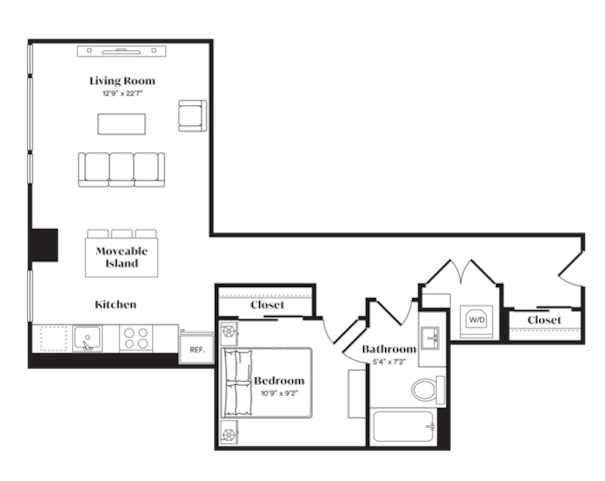 Floorplan diagram for A13U, showing 1 bedroom