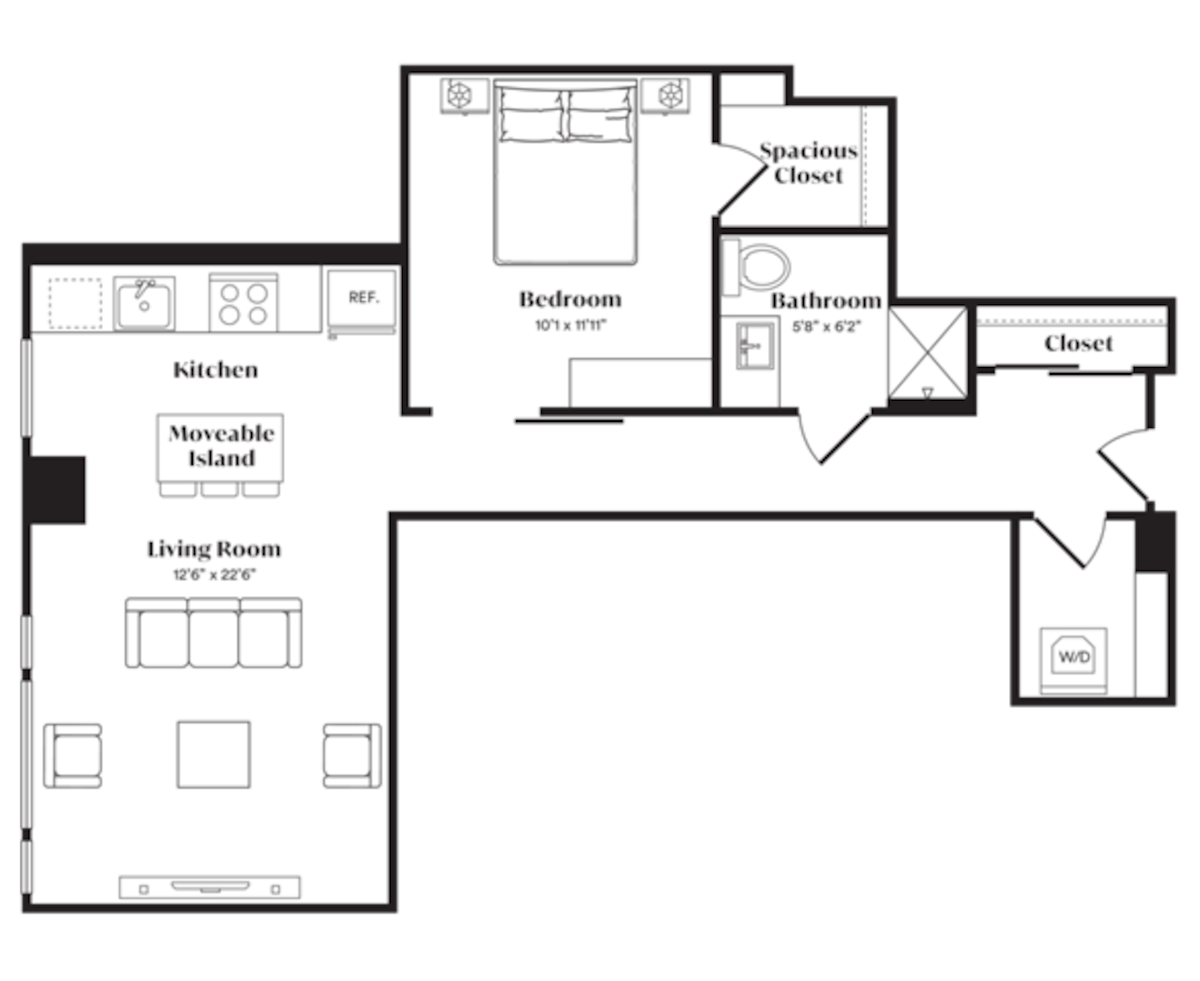 Floorplan diagram for A14U, showing 1 bedroom
