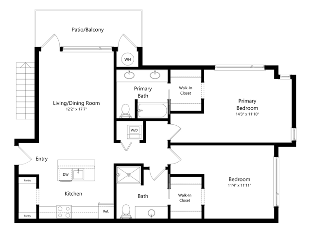 Floorplan diagram for Middle Fork, showing 2 bedroom
