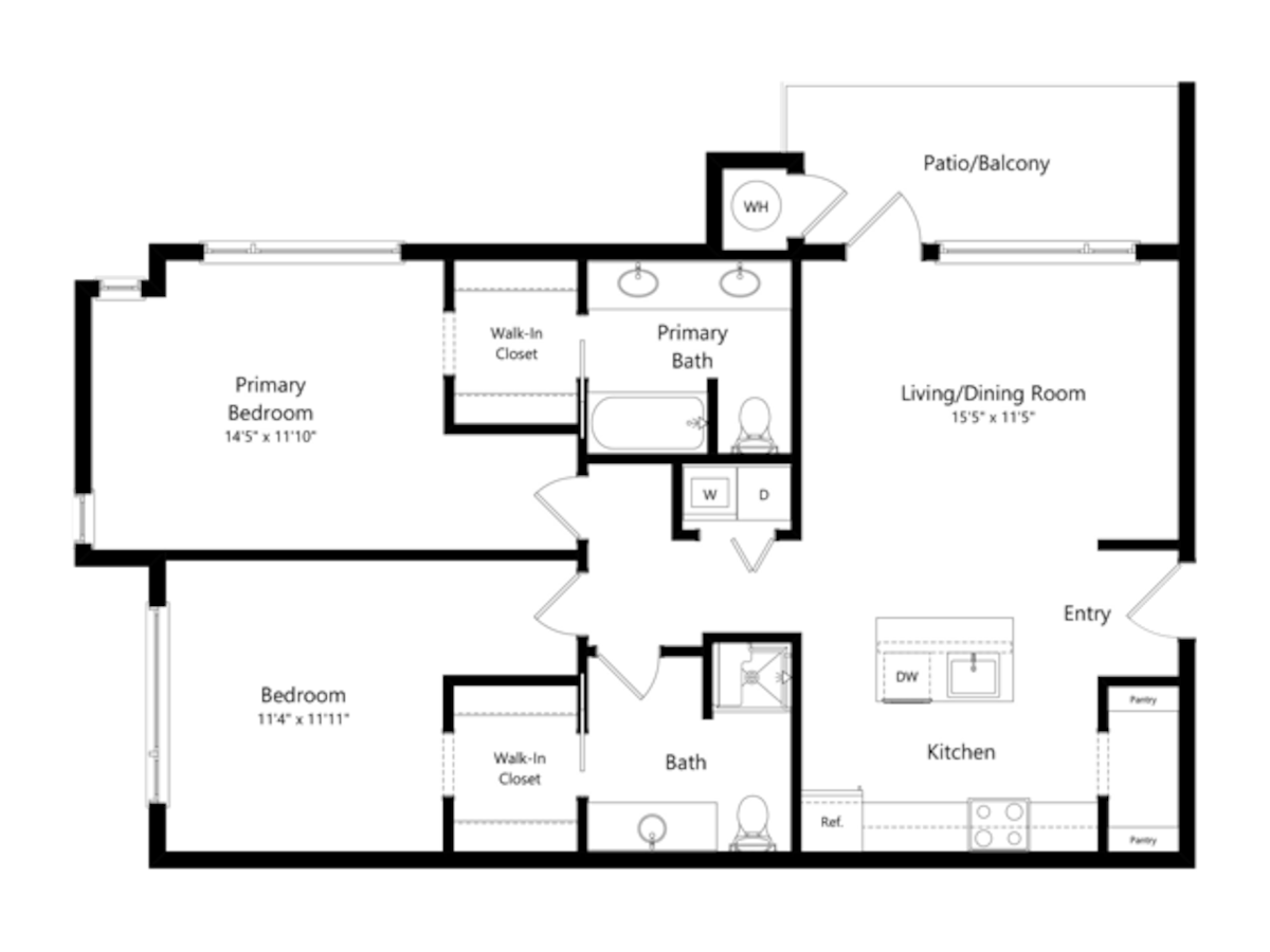 Floorplan diagram for Rivers Edge, showing 2 bedroom