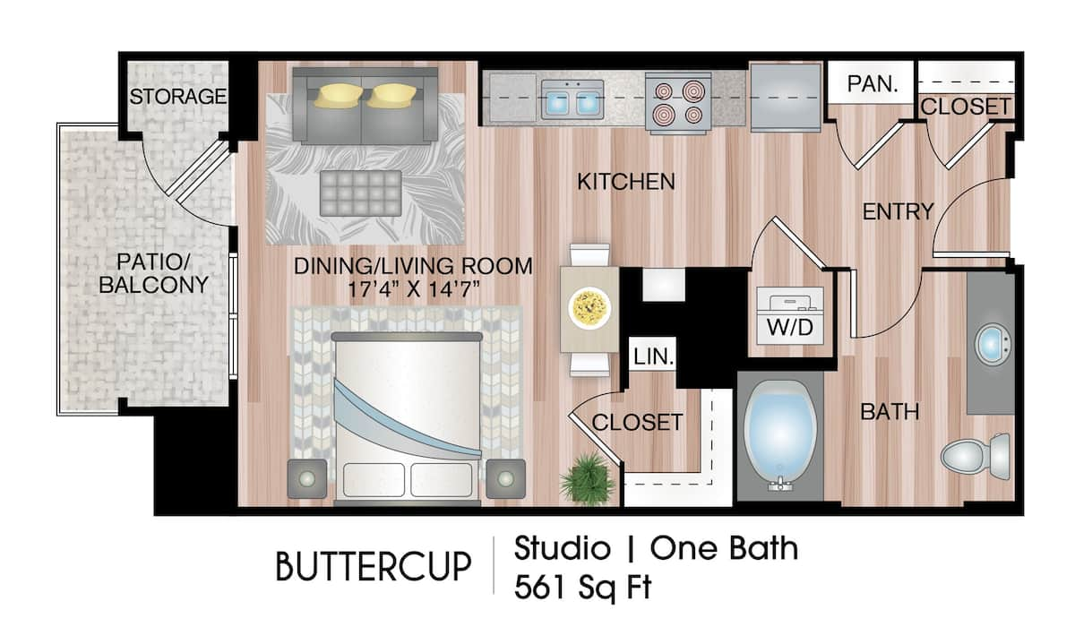 Floorplan diagram for Buttercup, showing Studio