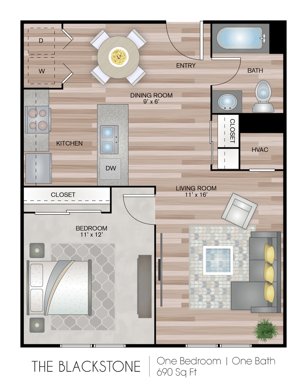 Floorplan diagram for Blackstone Garden, showing 1 bedroom
