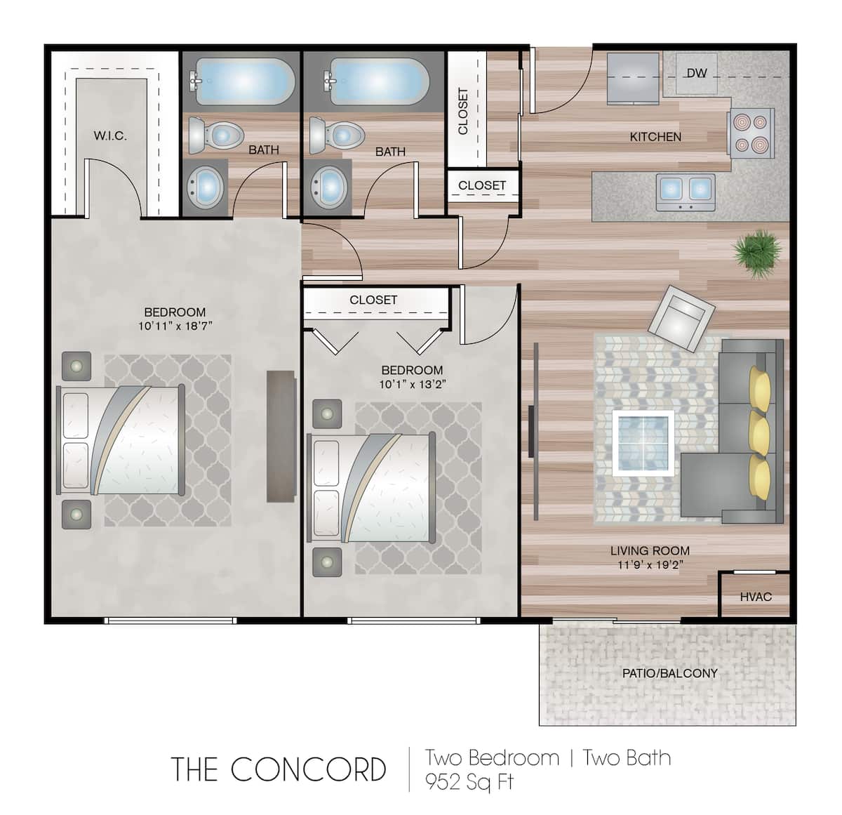 Floorplan diagram for Concord Tower, showing 2 bedroom