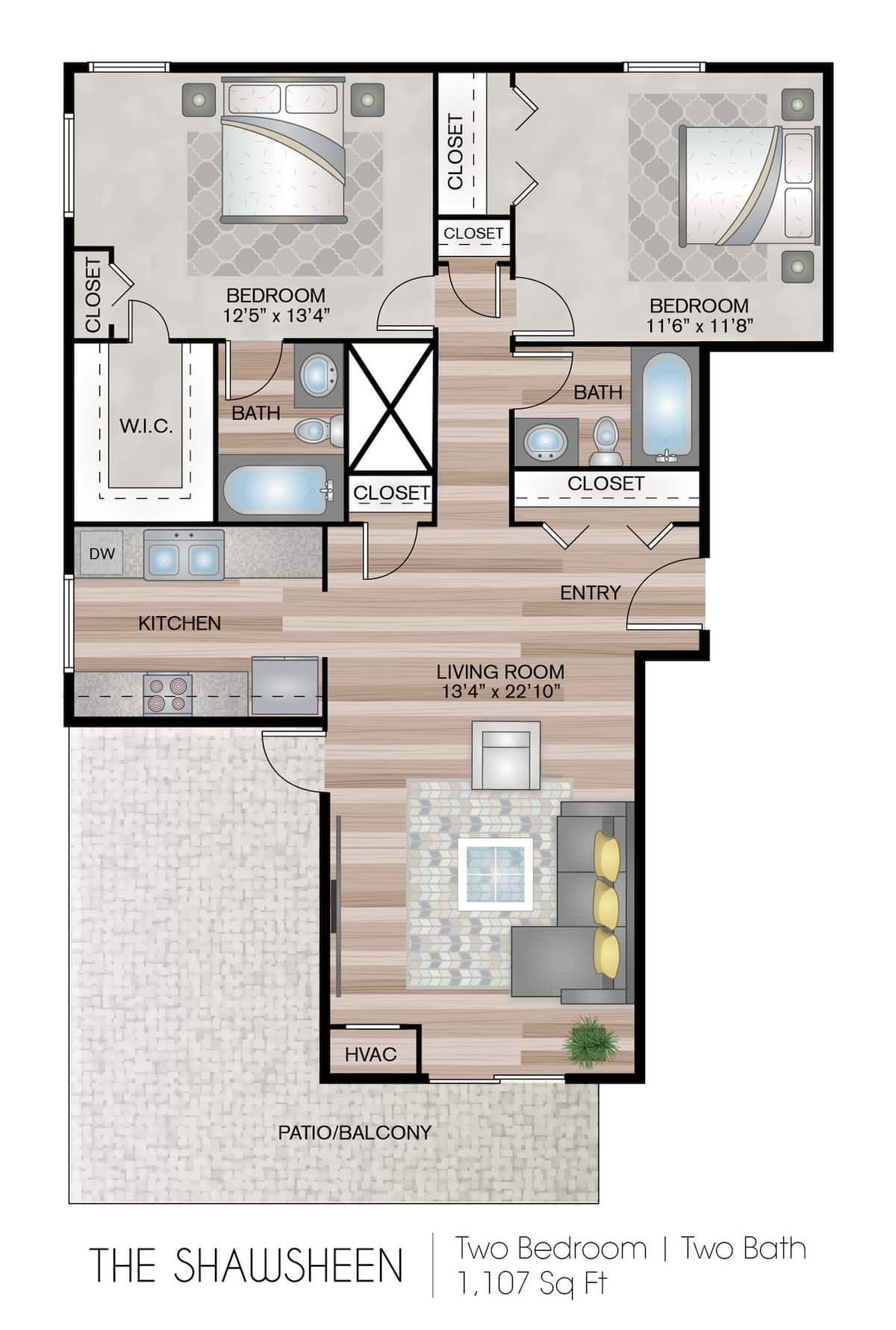 Floorplan diagram for Shawsheen Tower, showing 2 bedroom