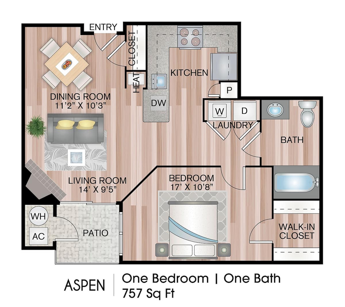 Floorplan diagram for Aspen, showing 1 bedroom