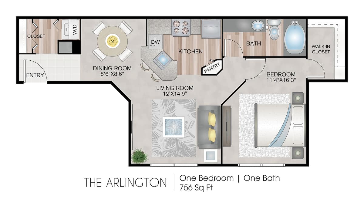 Floorplan diagram for The Arlington, showing 1 bedroom