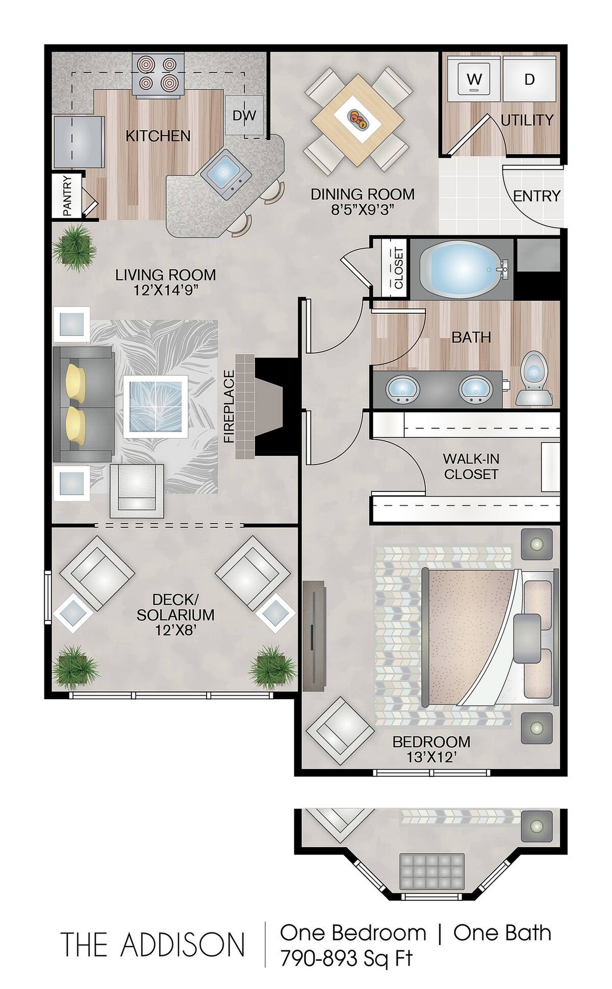 Floorplan diagram for The Addison, showing 1 bedroom