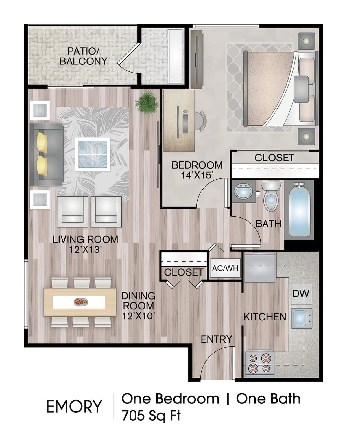 Floorplan diagram for Emory, showing 1 bedroom