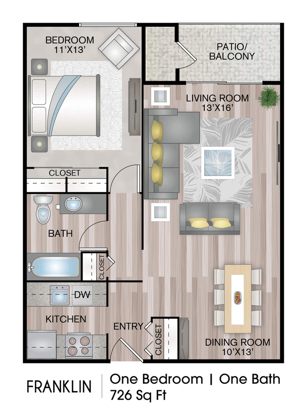 Floorplan diagram for Franklin, showing 1 bedroom