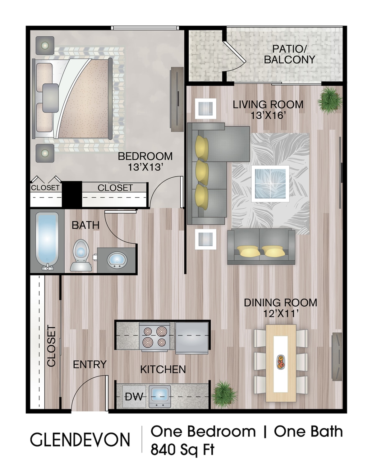 Floorplan diagram for Glendevon, showing 1 bedroom