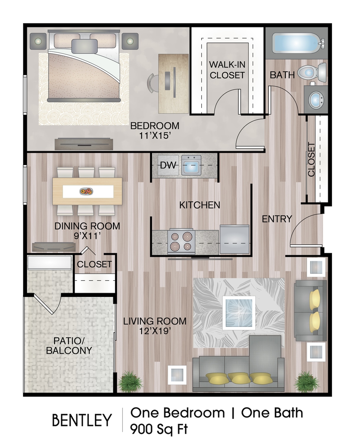 Floorplan diagram for Bentley, showing 1 bedroom