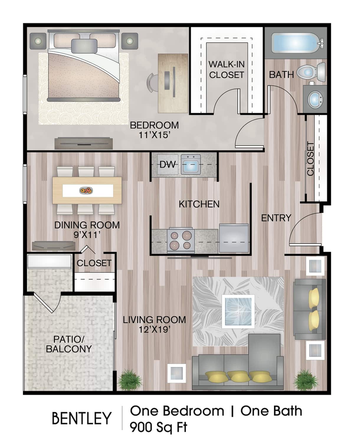 Floorplan diagram for Bentley, showing 1 bedroom