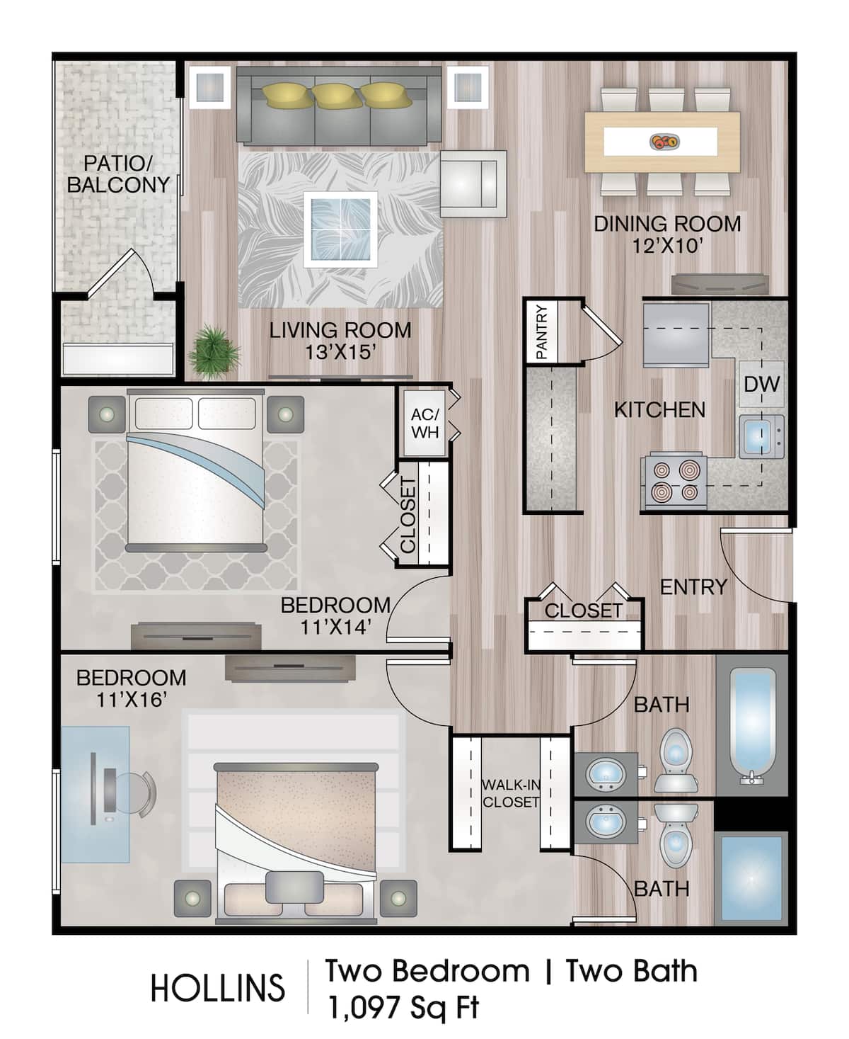 Floorplan diagram for Hollins, showing 2 bedroom