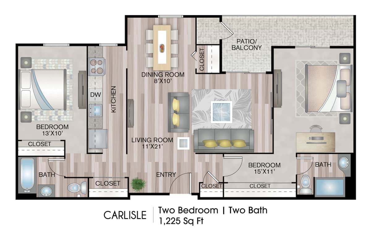 Floorplan diagram for Carlisle, showing 2 bedroom