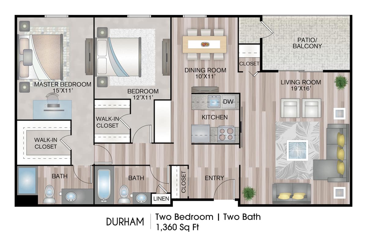 Floorplan diagram for Durham, showing 2 bedroom