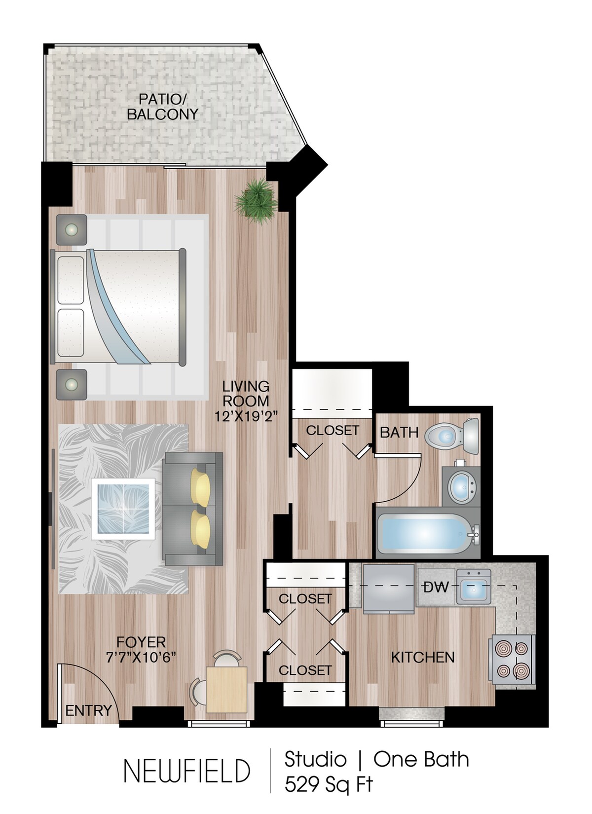 Floorplan diagram for Newfield, showing Studio