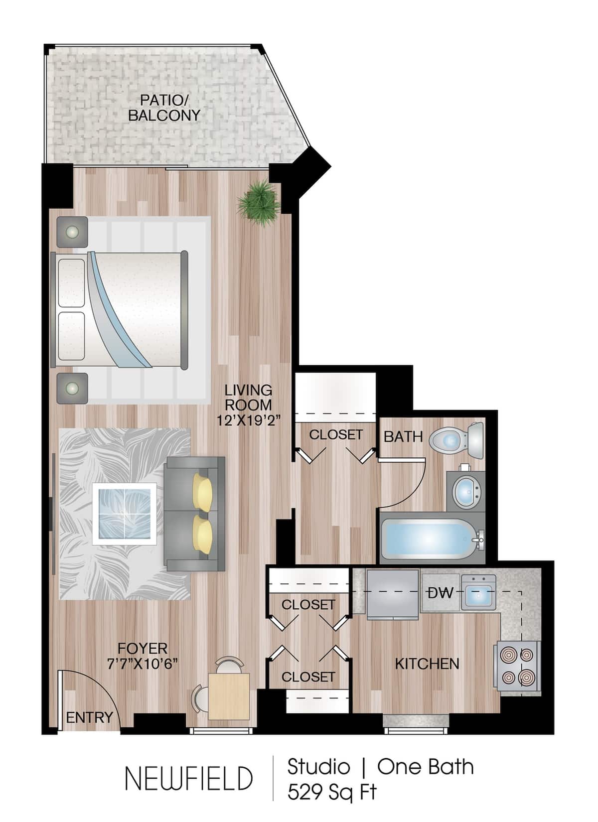 Floorplan diagram for Newfield, showing Studio