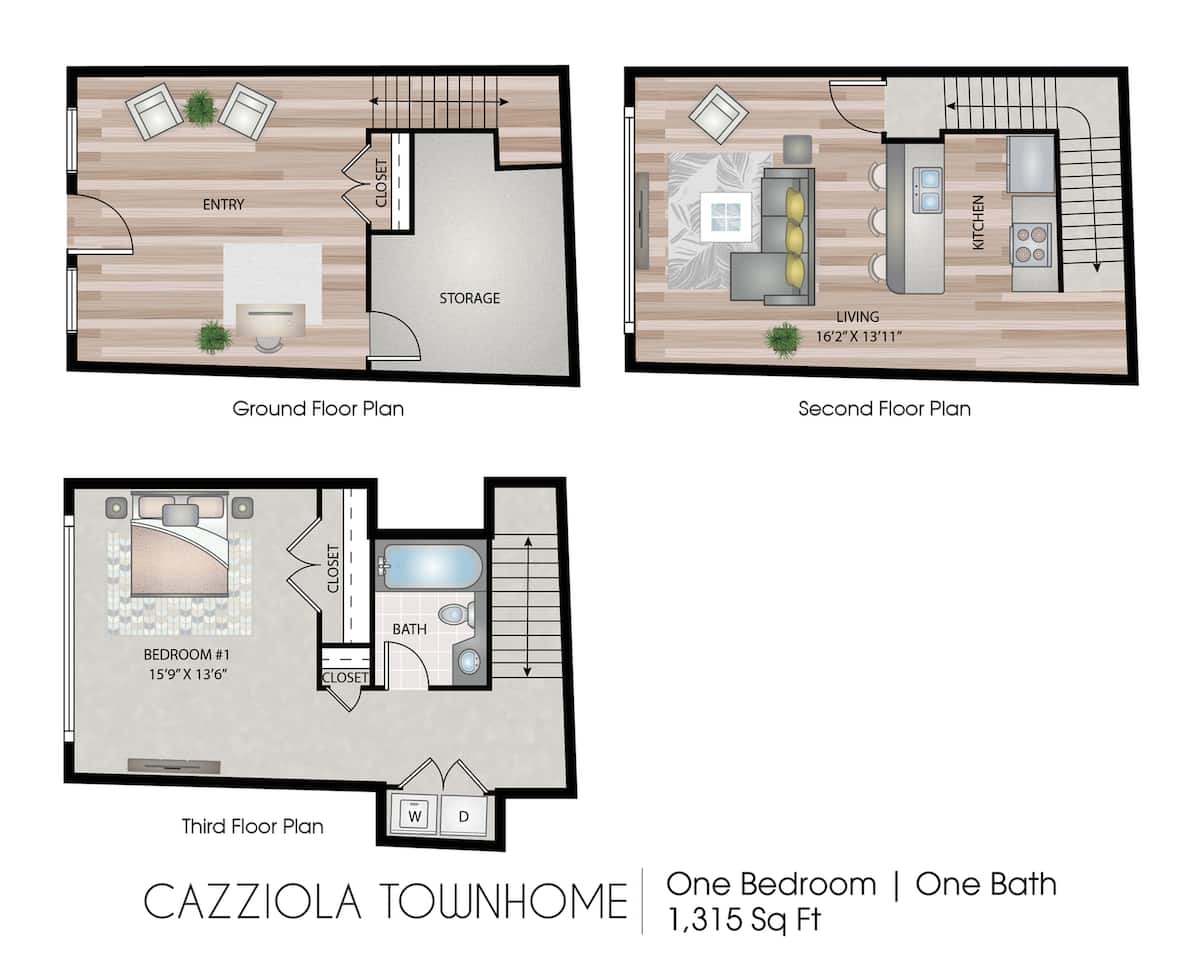 Floorplan diagram for Cazziola Townhome, showing 1 bedroom