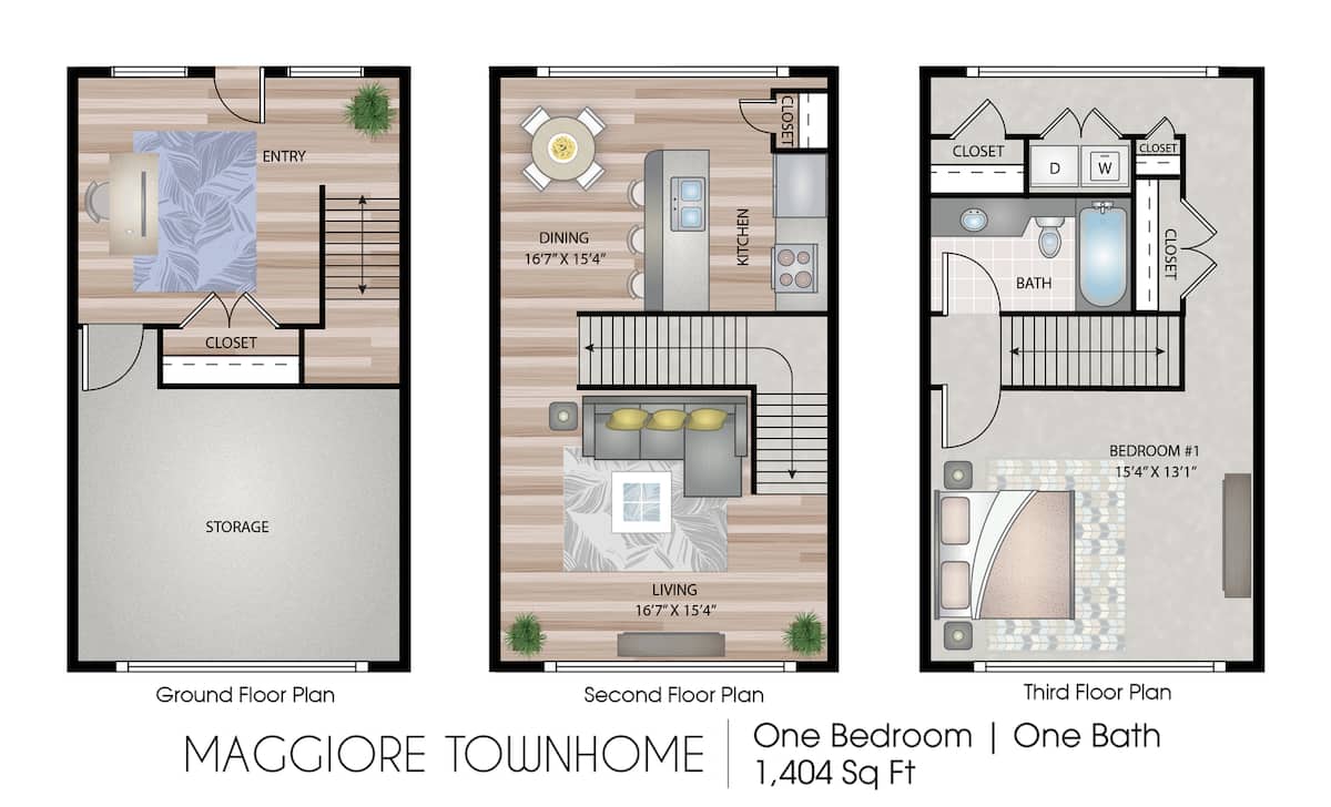 Floorplan diagram for Maggiore Townhome, showing 1 bedroom