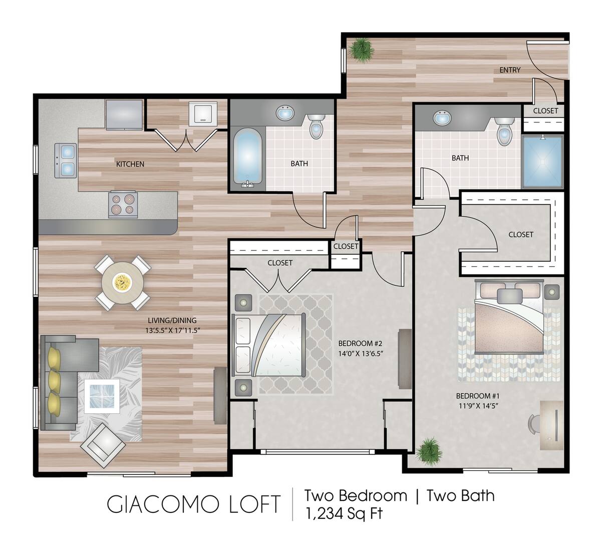 Floorplan diagram for Giacomo Loft, showing 2 bedroom