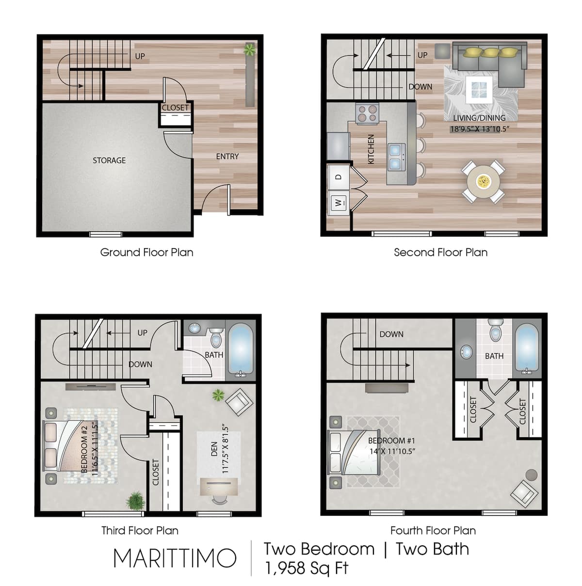 Floorplan diagram for Marittimo Townhome, showing 2 bedroom