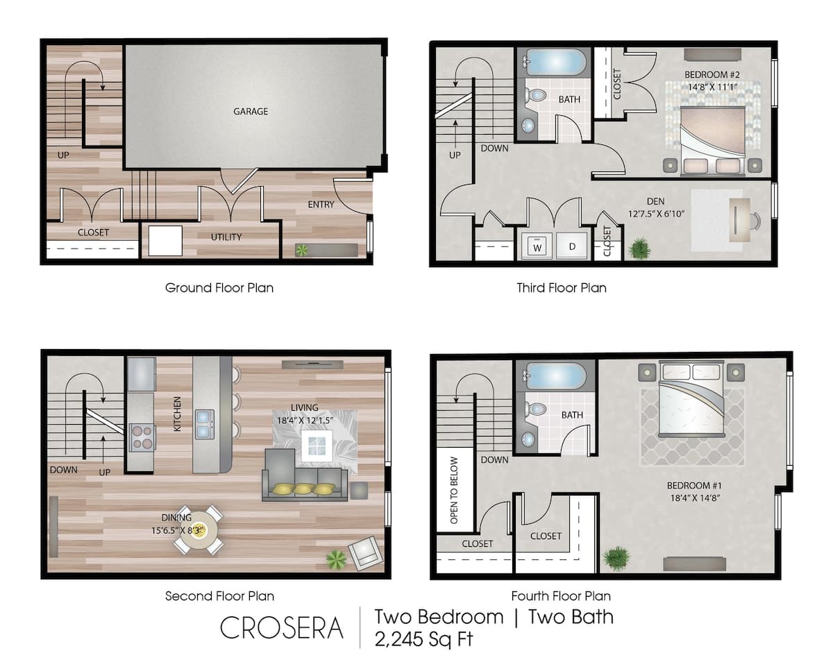 Floorplan diagram for Crosera Townhome, showing 2 bedroom