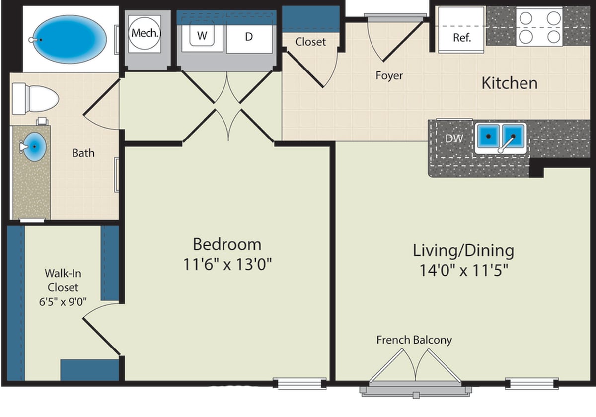 Floorplan diagram for The Harding, showing 1 bedroom