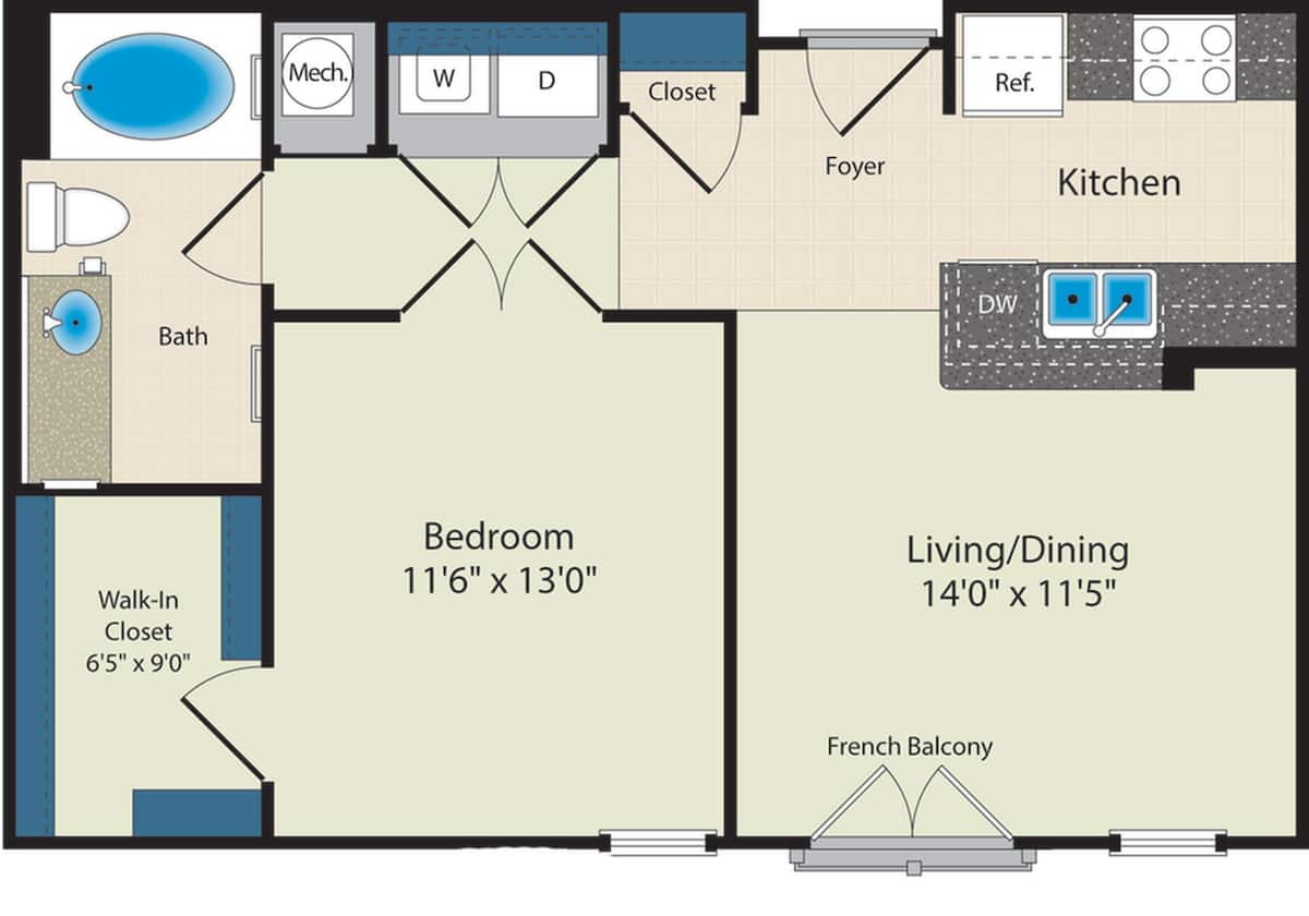 Floorplan diagram for The Harding, showing 1 bedroom