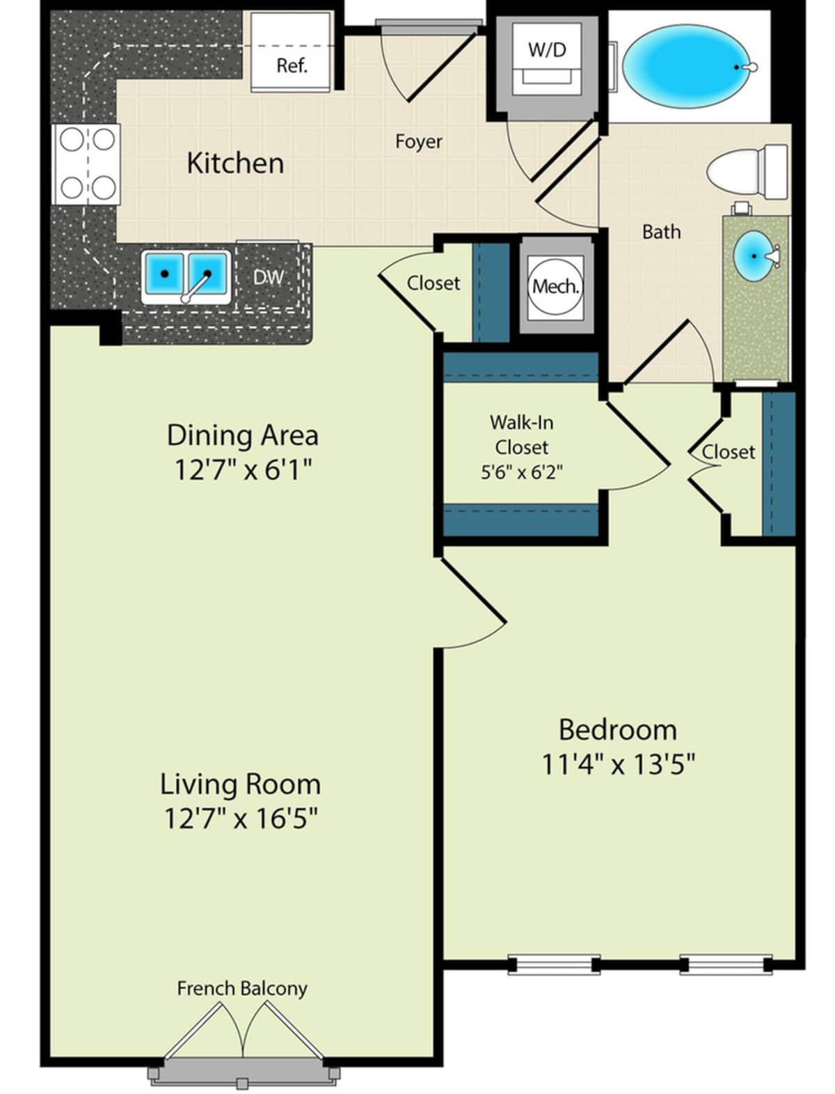 Floorplan diagram for The Truman, showing 1 bedroom