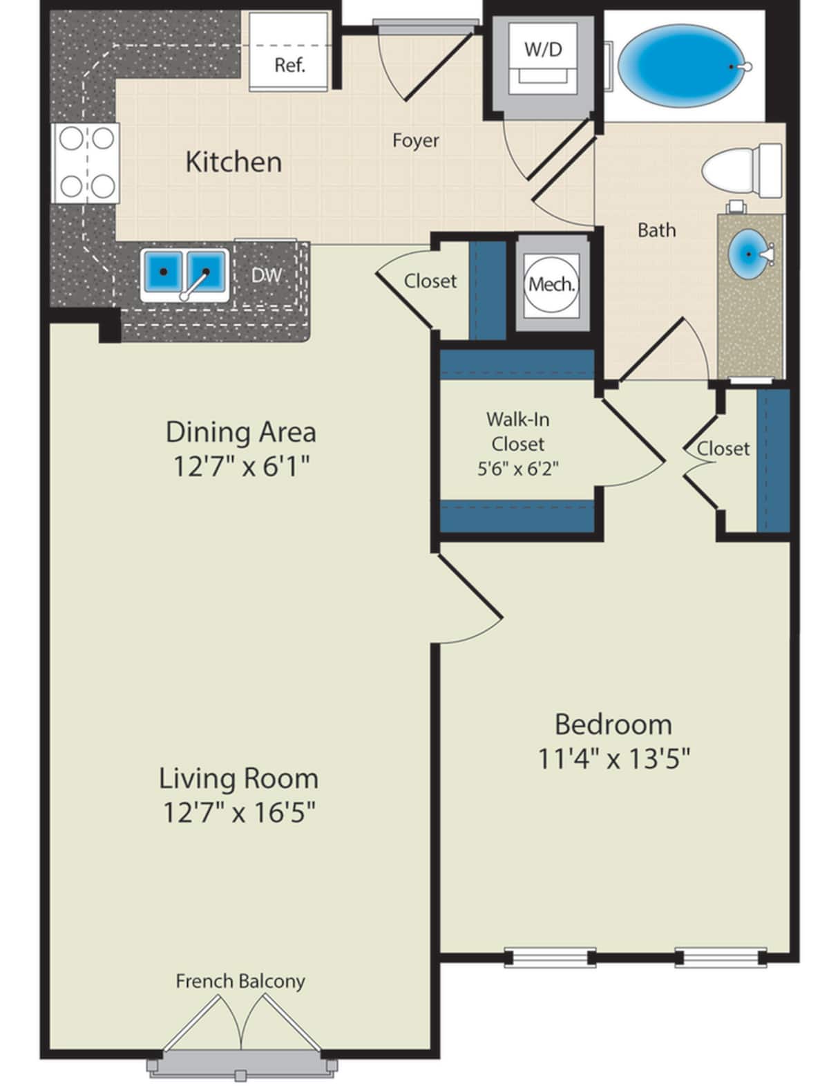 Floorplan diagram for The Coolidge - MPDU, showing 1 bedroom