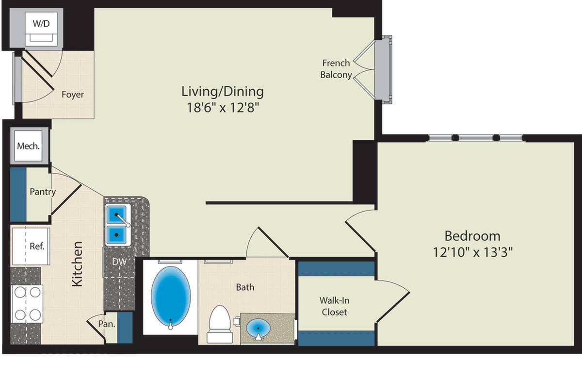 Floorplan diagram for The Kennedy, showing 1 bedroom