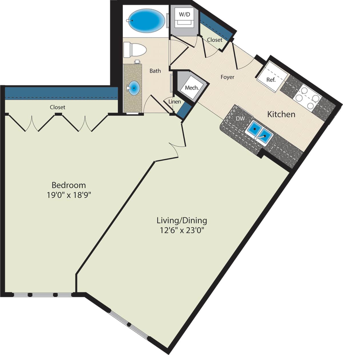 Floorplan diagram for The McKinley, showing 1 bedroom