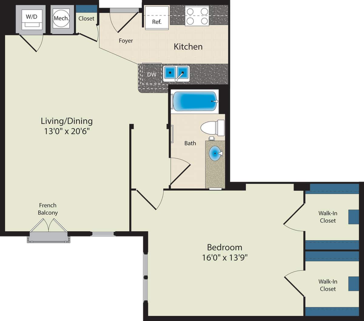 Floorplan diagram for The Wilson, showing 1 bedroom