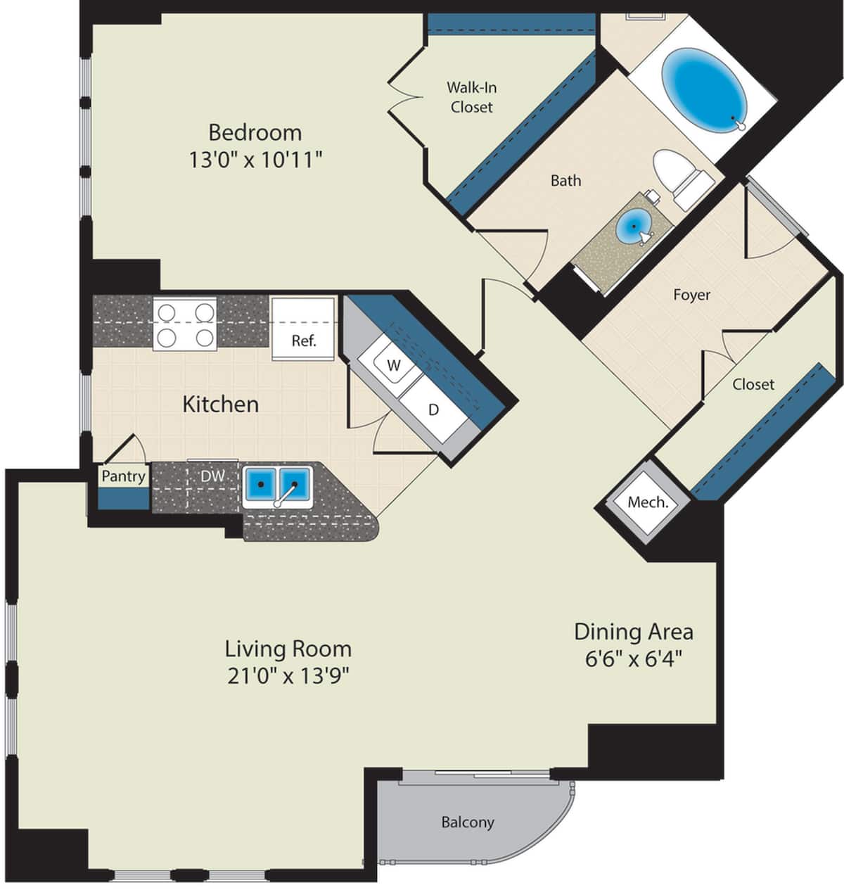 Floorplan diagram for The Cleveland, showing 1 bedroom