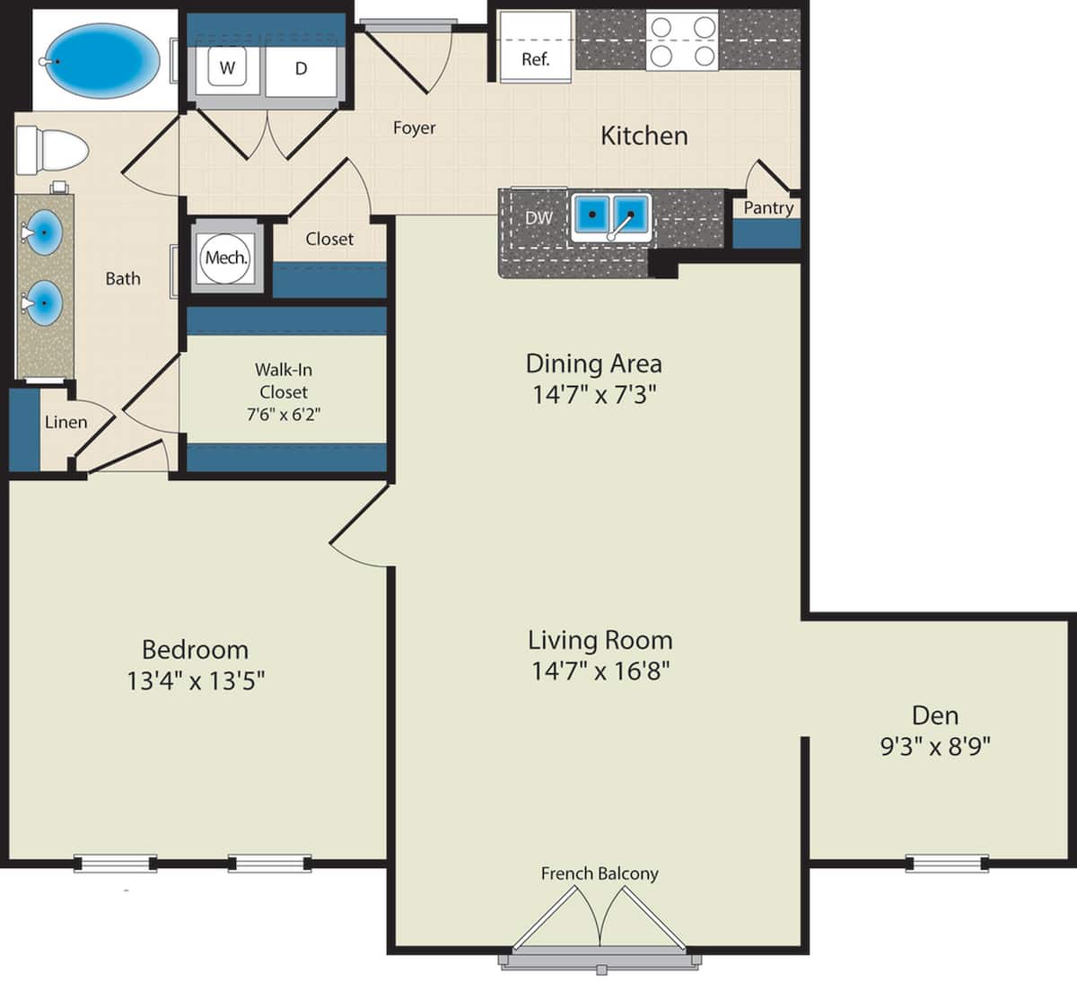 Floorplan diagram for The Garfield, showing 1 bedroom