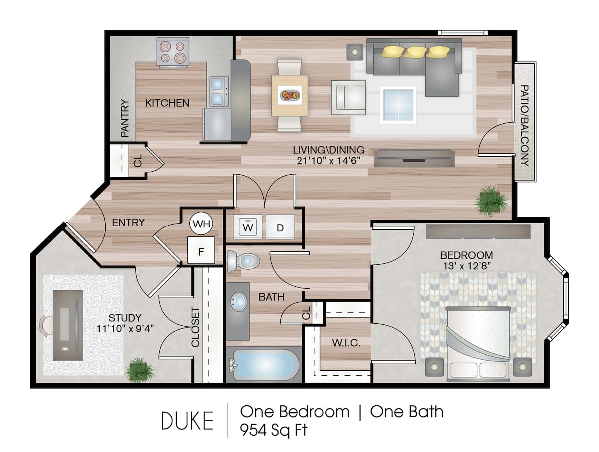 Floorplan diagram for Duke, showing 1 bedroom