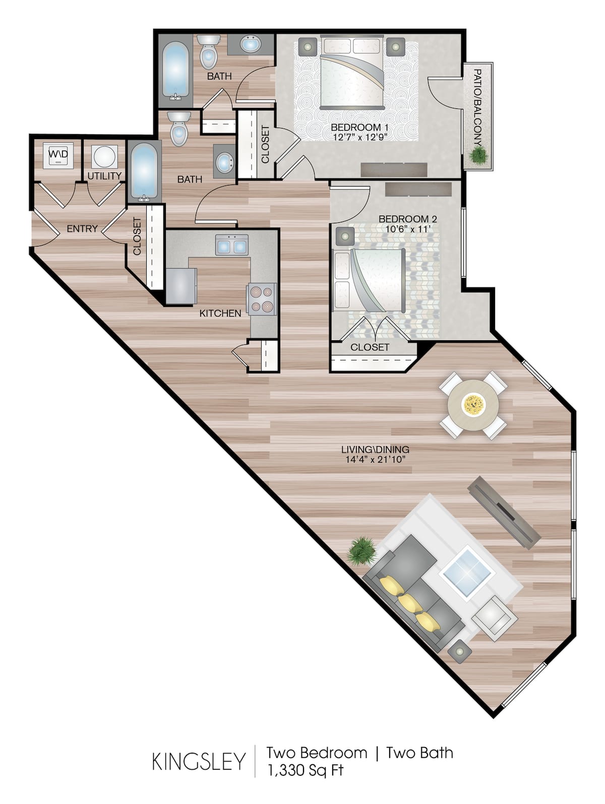 Floorplan diagram for Kingsley, showing 2 bedroom