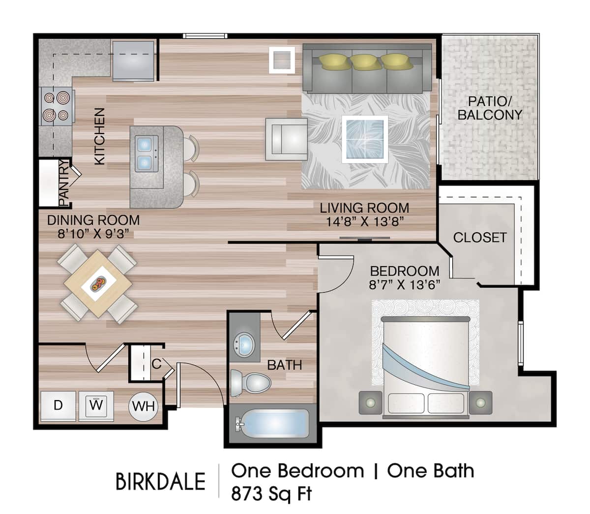 Floorplan diagram for BIRKDALE, showing 1 bedroom