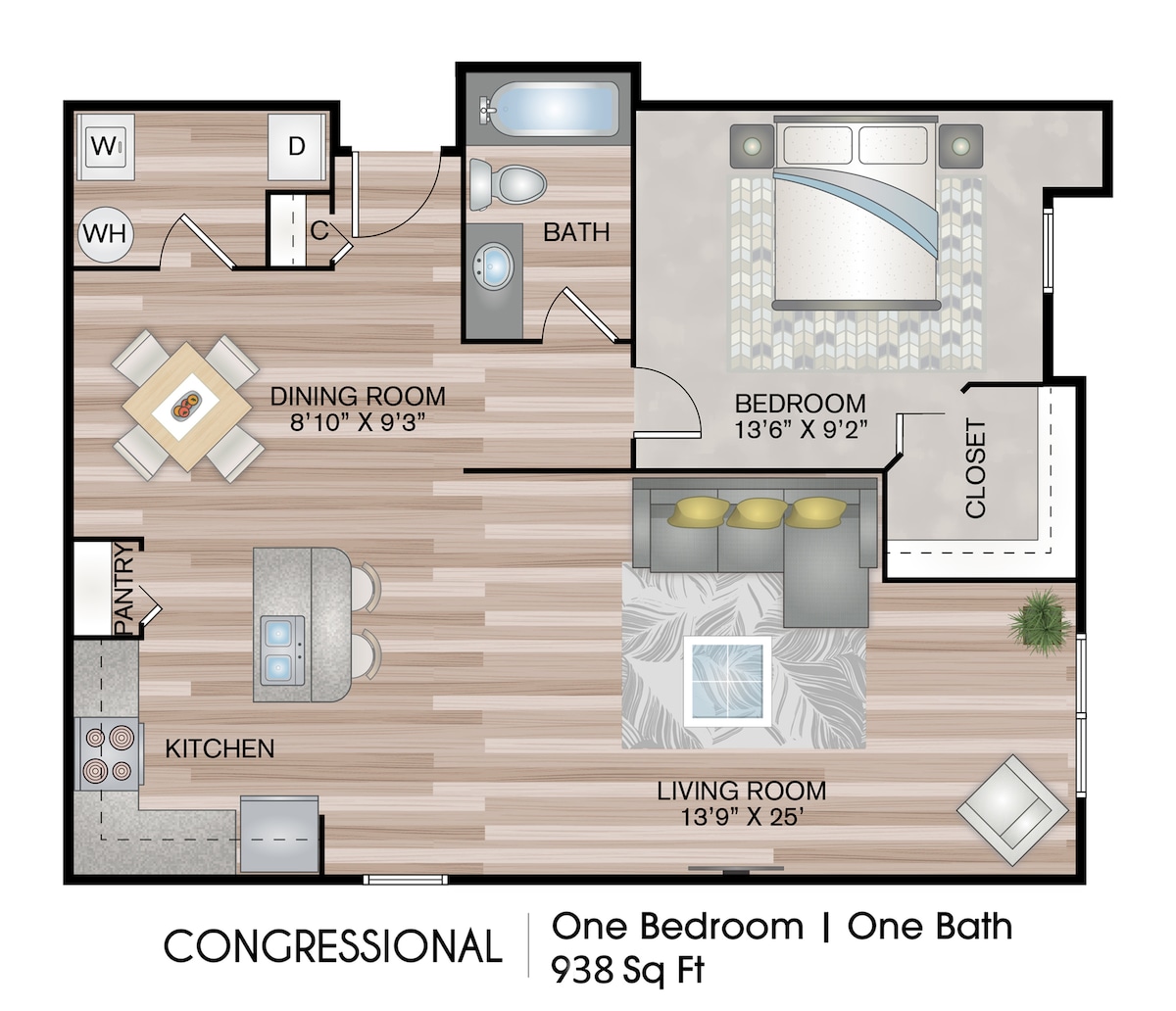 Floorplan diagram for CONGRESSIONAL, showing 1 bedroom