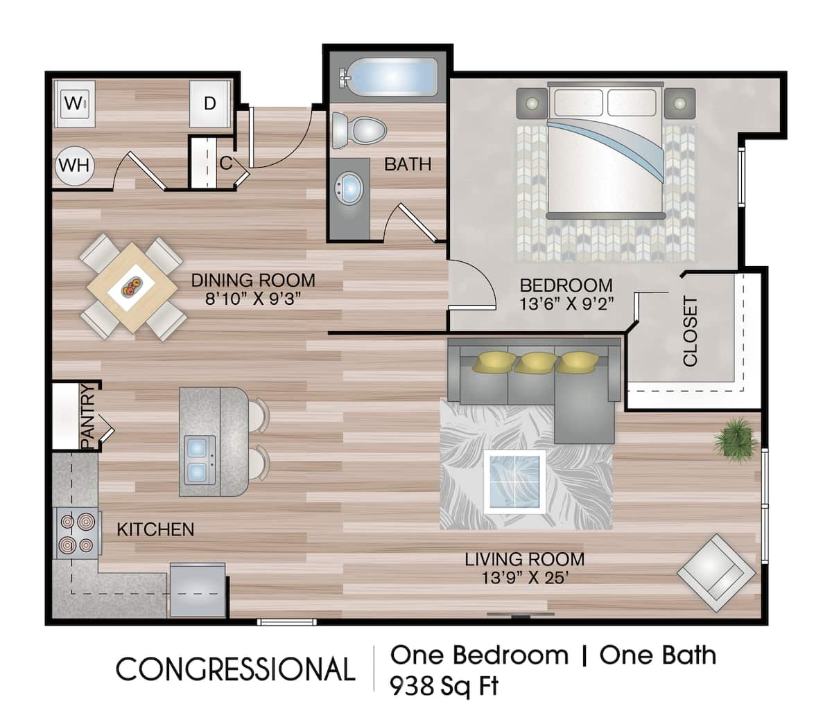 Floorplan diagram for CONGRESSIONAL, showing 1 bedroom