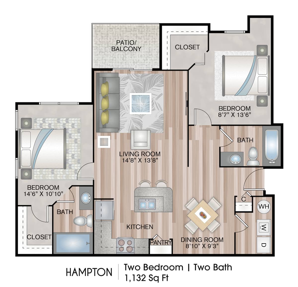 Floorplan diagram for HAMPTON, showing 2 bedroom