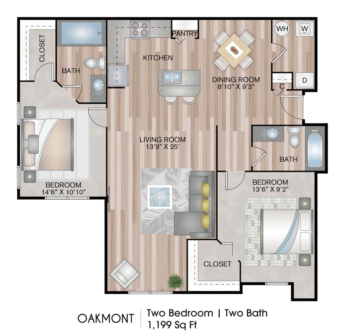 Floorplan diagram for OAKMONT, showing 2 bedroom
