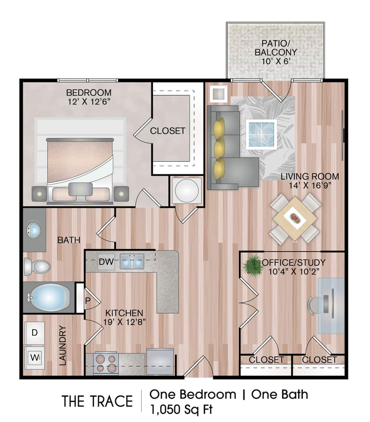 Floorplan diagram for The Trace, showing 1 bedroom