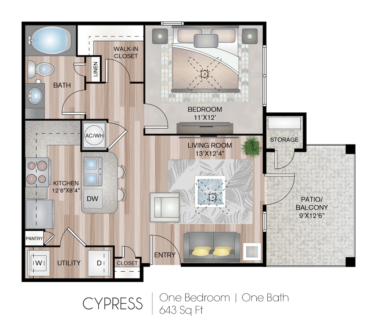 Floorplan diagram for Cyprus, showing 1 bedroom
