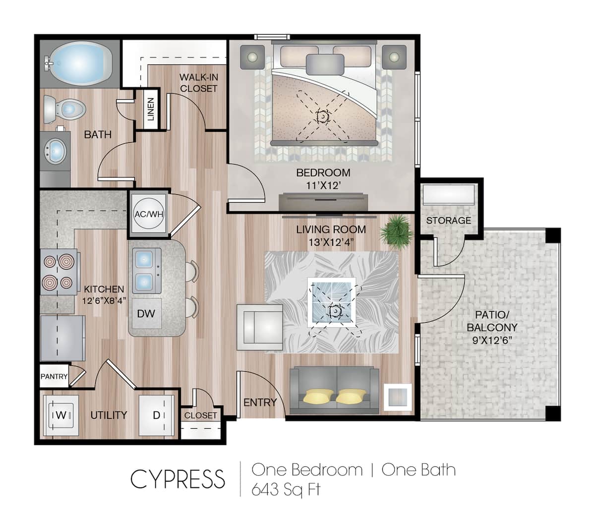 Floorplan diagram for Cyprus, showing 1 bedroom