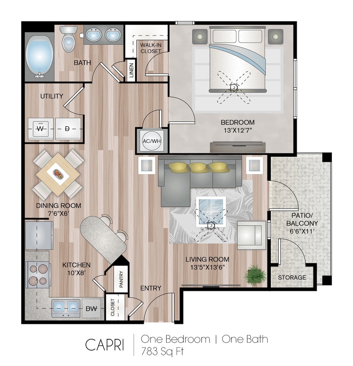 Floorplan diagram for Capri, showing 1 bedroom