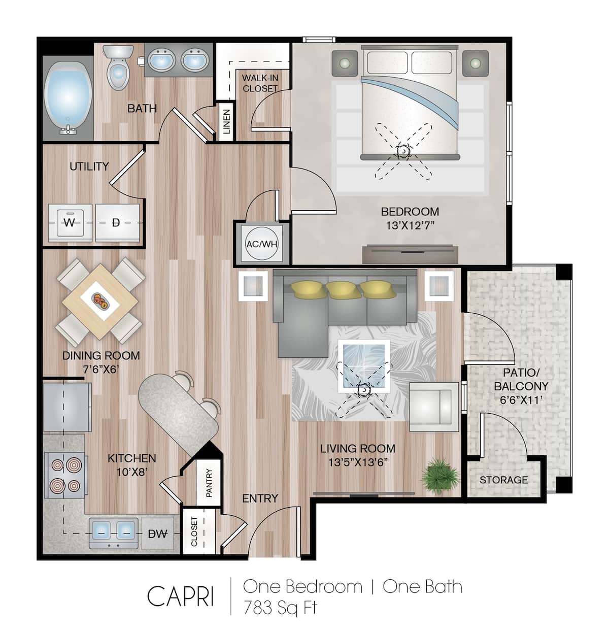 Floorplan diagram for Capri, showing 1 bedroom
