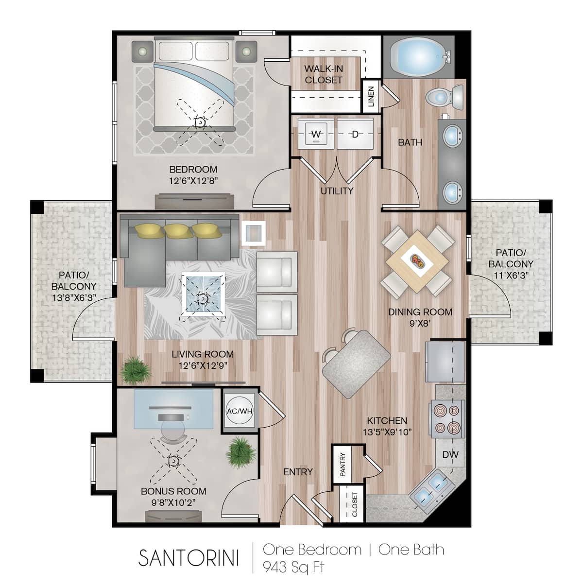 Floorplan diagram for Santorini, showing 1 bedroom