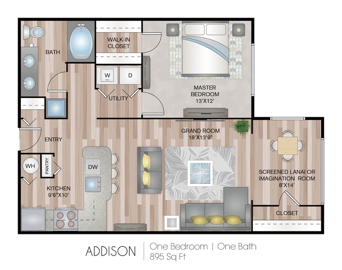 Floorplan diagram for Addison - Premium Plus, showing 1 bedroom