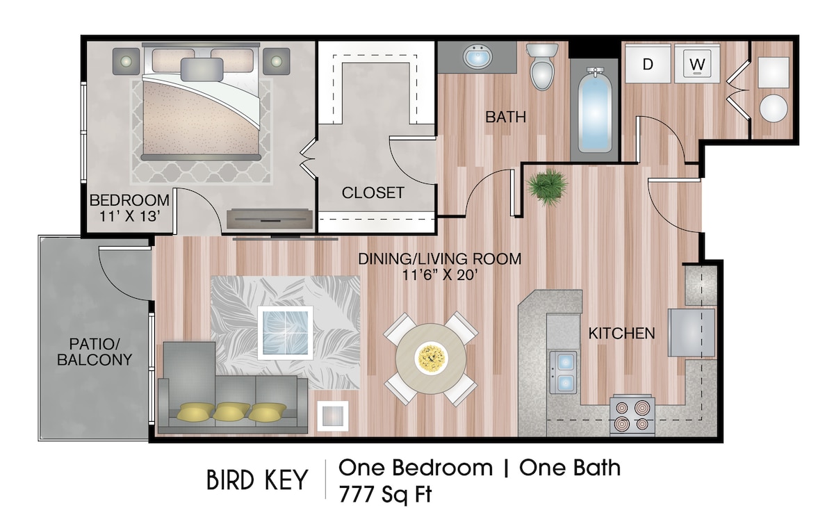 Telpu plānojuma diagramma: Birde Key; rāda: Guļamistabas: 1